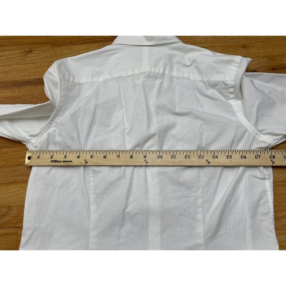 Lauren Ralph Lauren Women's M White Button-Up Cotton Shirt Ruffle Front Wedding - Picture 5 of 9